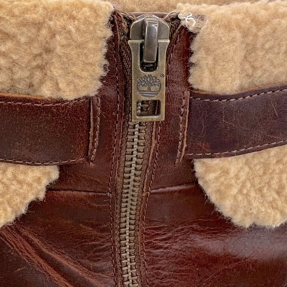 Timberland Women’s Oiled Leather Glancy Fleece Folded Down Heeled Booties Boots - Picture 13 of 14